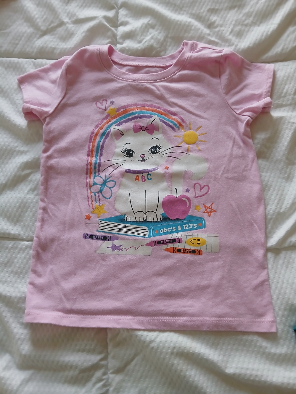 Pink Toddler Cat Graphic Tee with Rainbow